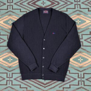 Vintage 80s Pine State USA M/L Navy Cardigan Sweater USA Delta Airlines Logo